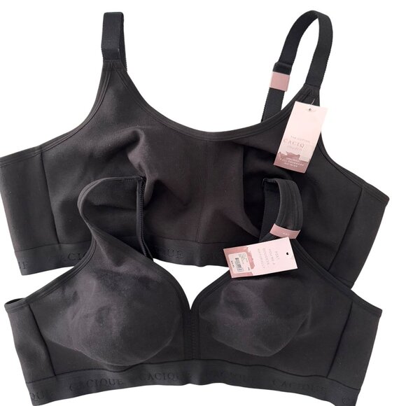 2 x CACIQUE Unlined Full Coverage No-Wire Black Bra The Cotton Collection 44C - Picture 1 of 16